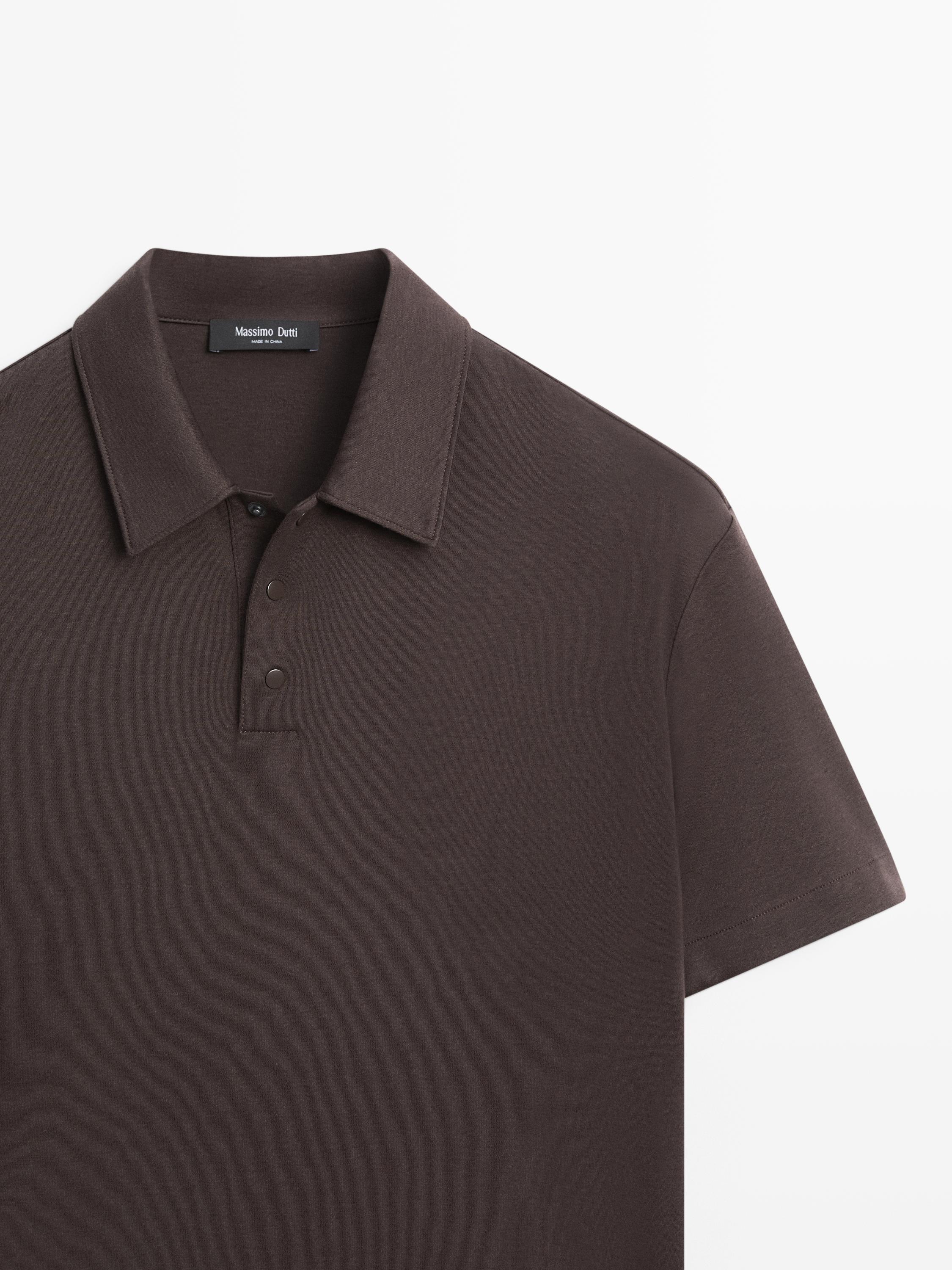 Short sleeve cotton blend knit polo shirt